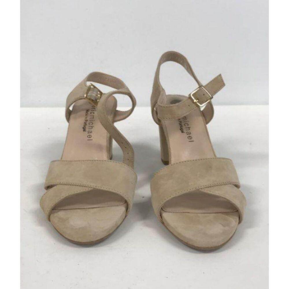Eric Michael "CATHY" Open Toe Strap Suede & Rubber Heels Tan Size 40 (9.5)